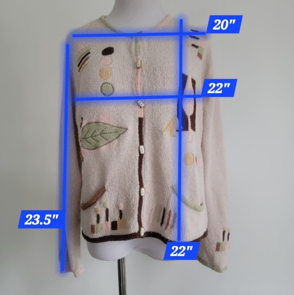 Vintage AnnTrinity Womens Cream Leaf Embroidered Cardigan/Jacket Sweater Knited - Picture 11 of 11